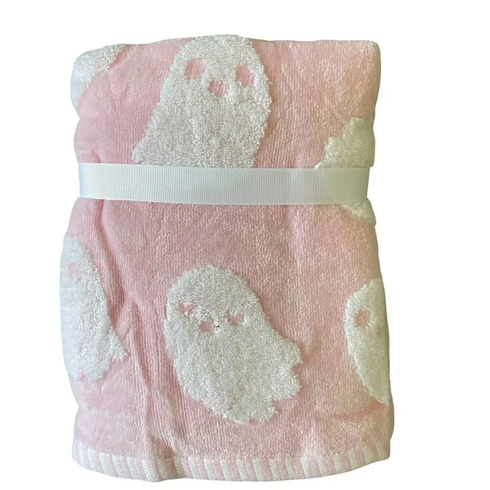 Caro Home Halloween Ghost Hand Towels 18x28 Plush Pink & White Set of 2 New